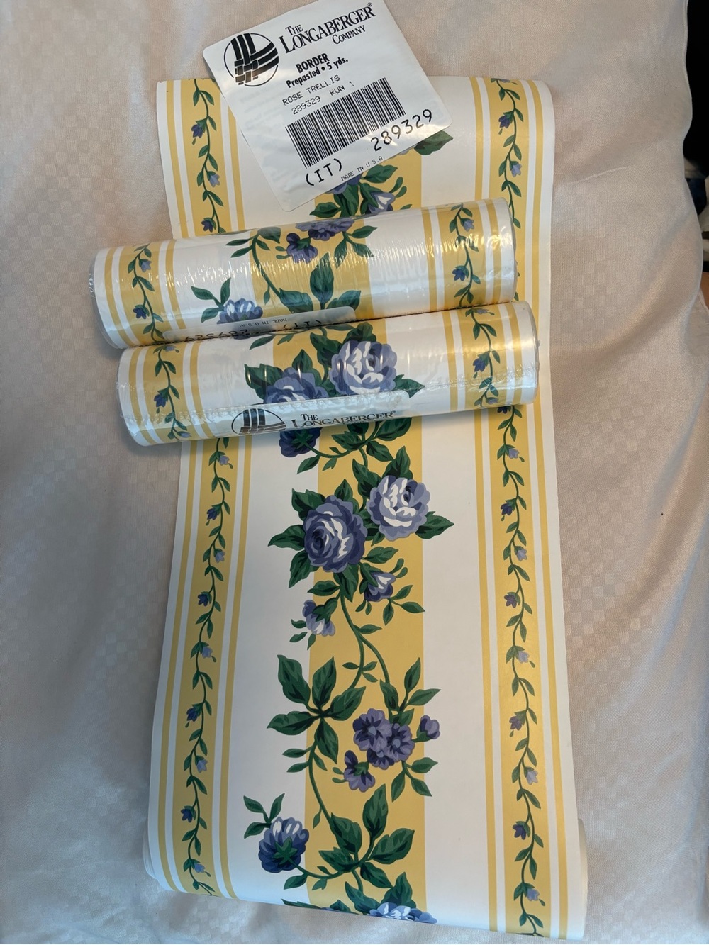 Longaberger Rose Trellis Yellow and Blue Floral Border 3 Wallpaper Rolls